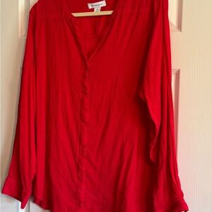 Liz Claiborne Red Linen Button-Up Blouse, NWOT